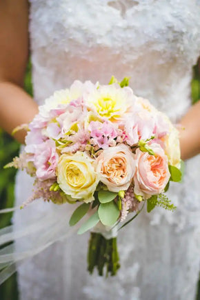 Bridal bouquet of pastel flowers.