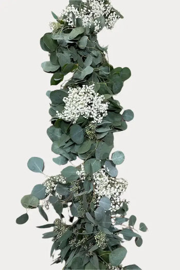 Pre-Assembled Fresh Baby’s Breath & Seeded Eucalyptus Garland - Christmas Greens